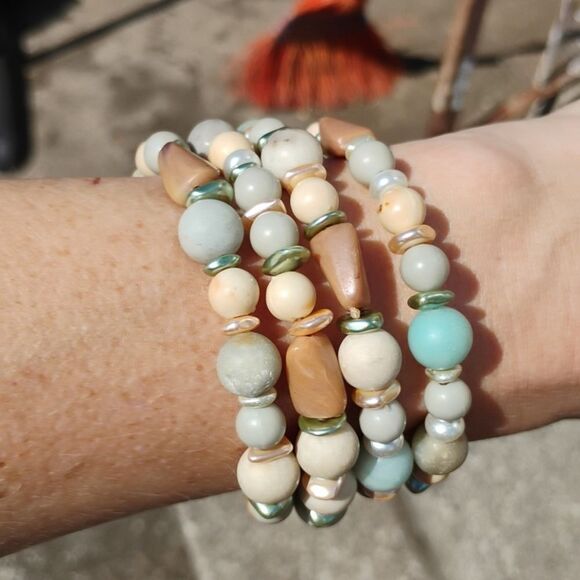 Large Wrap Bracelet Delicate Pearl Natural Stone's Handmade Original - Picture 9 of 10